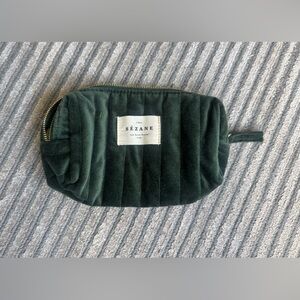 Sézane Quilted Velvet Pouch Dark Green